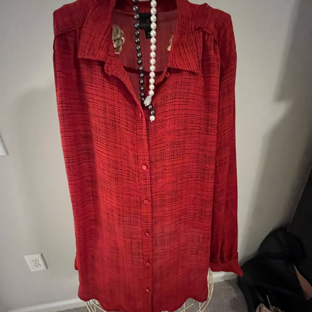 Worthington Red Boxy Button Down Shirt with Peter Pan Collar